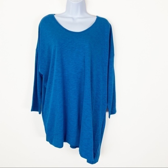 LOGO LORI GOLDSTEIN Blue Drop Shoulder 3/4 Sleeve Lightweight Knit Top Medium - Picture 1 of 7
